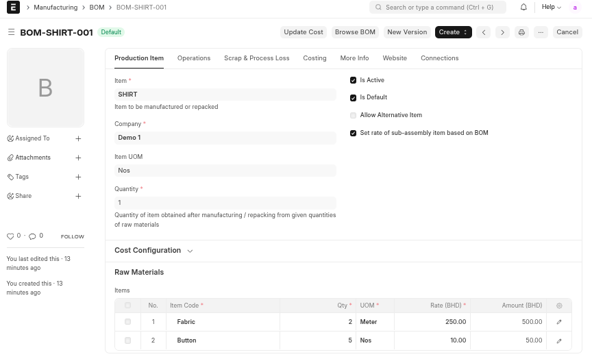 ERPNext Manufacturing Dashboard