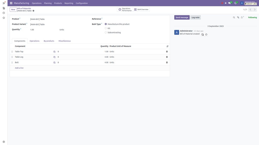 Odoo BOM Screenshot