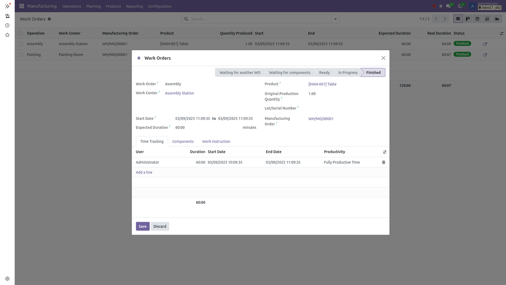 Odoo Work Order Screenshot