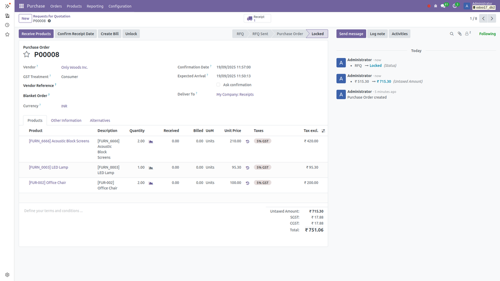 Purchase Order Screenshot