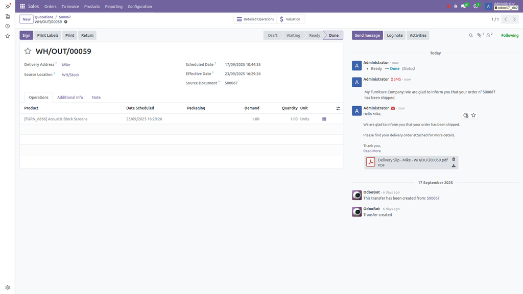 Odoo Delivery Note Screenshot